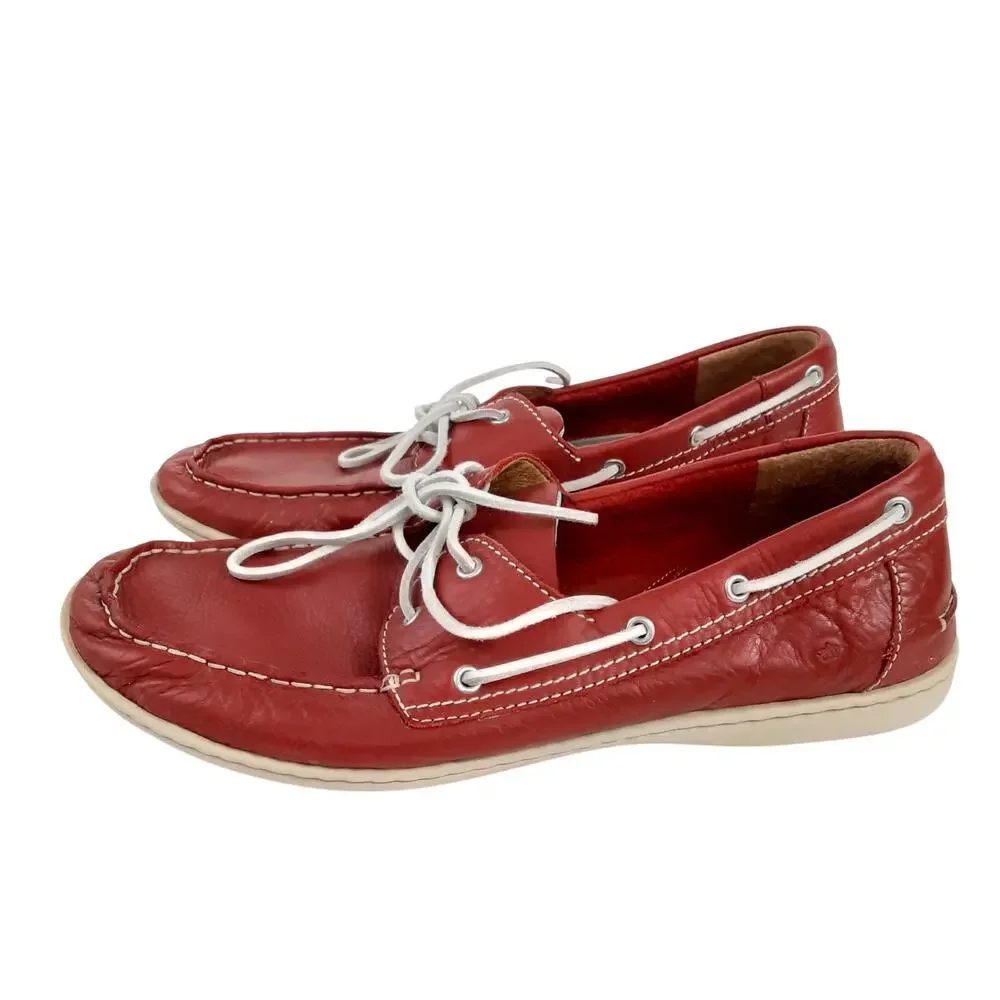 Born Henri Mens Loafers Cherry Red Leather Boat Shoes Mens 11 Deck Shoes Comfort